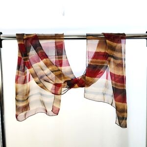 Striped Sheer Scarf in Red and Brown